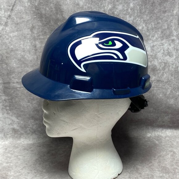 Seattle Seahawks MSA V-Gard Hard Hat Medium Size Adjustable OSHA ANSI Blue - Picture 1 of 9